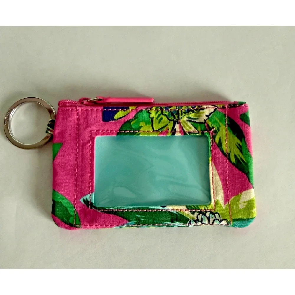 Vera Bradley Pink Floral Tropical Zip ID/Document Holder w/ Key Ring